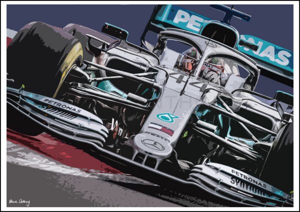 Lewis Hamilton Mercedes W10 AMG Formula 1 Car by UK Artist Mark Anthony