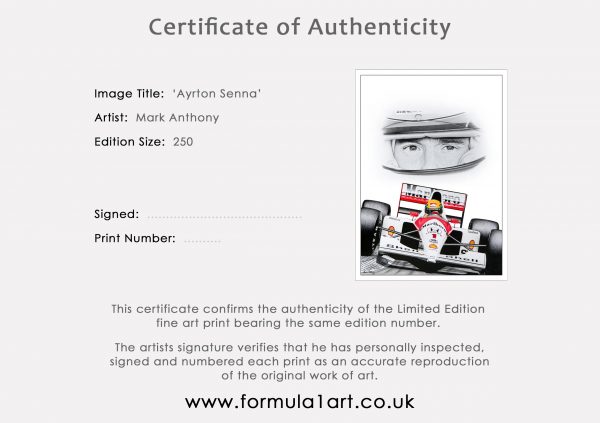 Ayrton Senna - Limited Edition Certificate of Authenticity